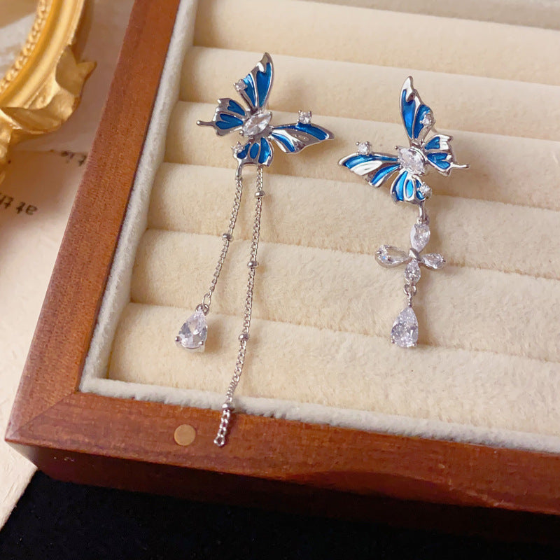 Asymmetrical Thin-Coat Butterfly Tassel Drop Earrings – Elegant Design