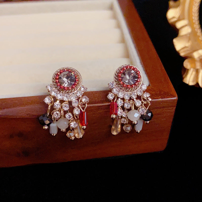 Elegant Zircon Round Ring Tassel Drop Earrings – Geometric Design