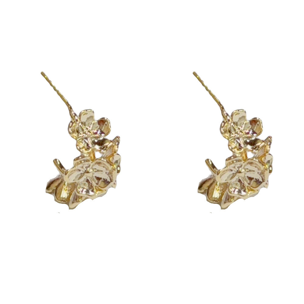 Eaioncol Metal Petal Hoop Earrings Gold Silver