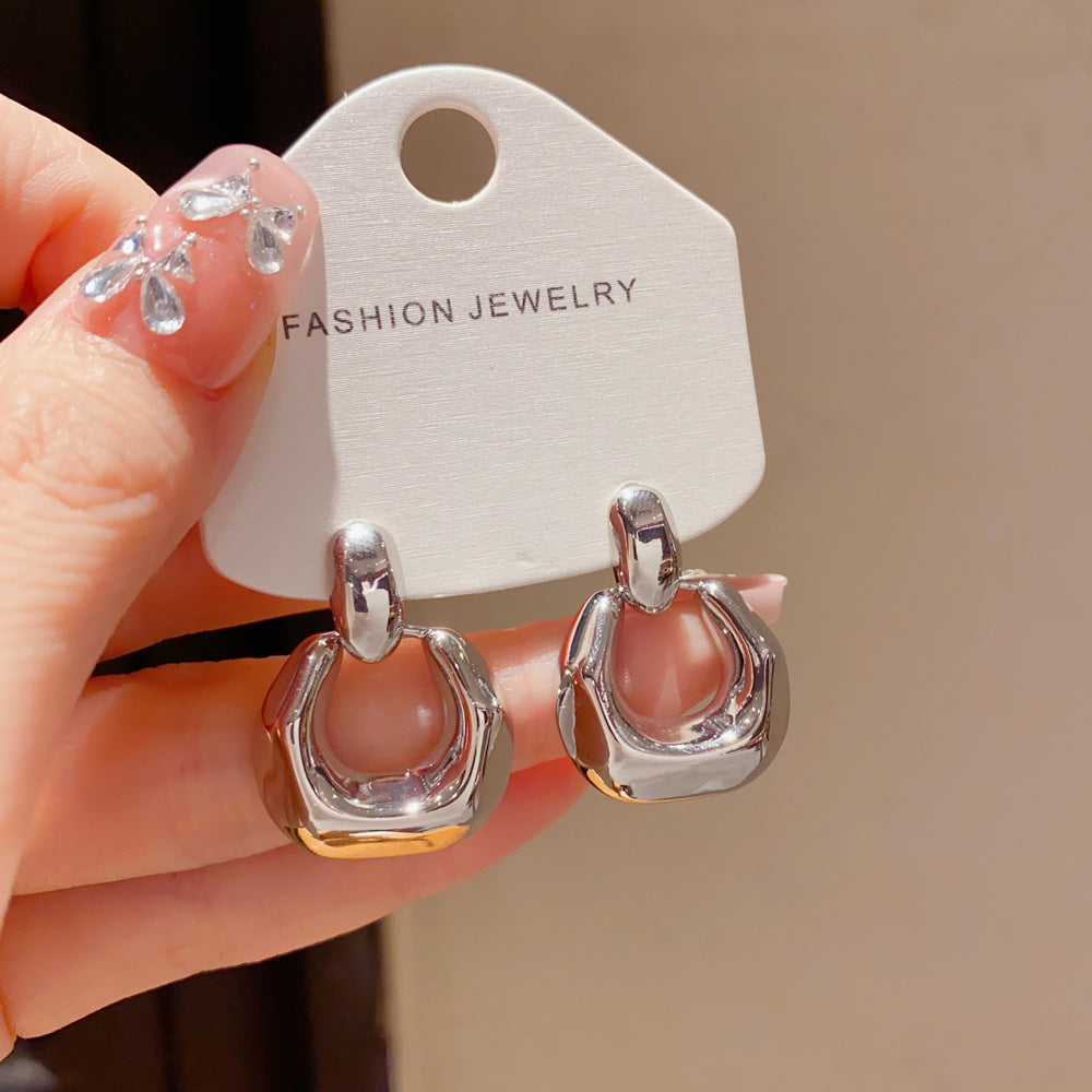 Eaioncol 3D Geometric Hoop Earrings Silver