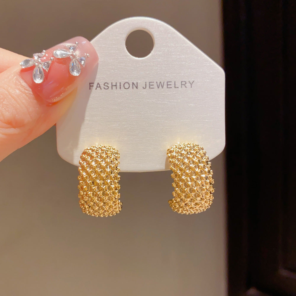 Eaioncol Textured C Hoop Earrings 16K Gold Plated & Silver Plated