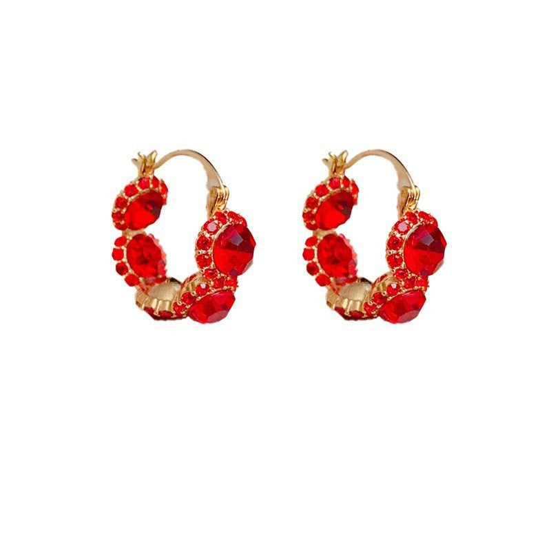 14K Gold-Plated Red Zircon Hoop Earrings - Elegant Minimalist Design