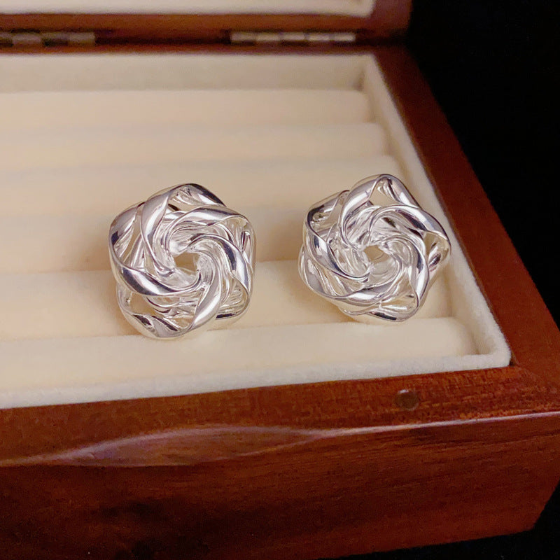 14K Gold-Plated Rose Stud Earrings - Vintage 3D Floral Design