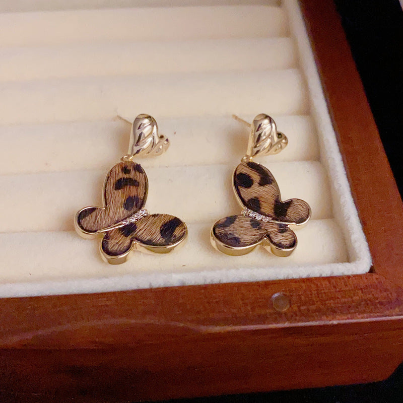 14K Gold-Plated Leopard Print Butterfly Earrings - Retro Chic Design