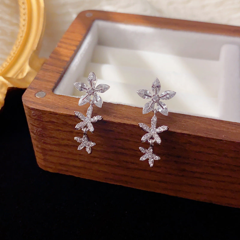 Luxury Full-Zircon Flower Tassel Drop Earrings – Floral Design