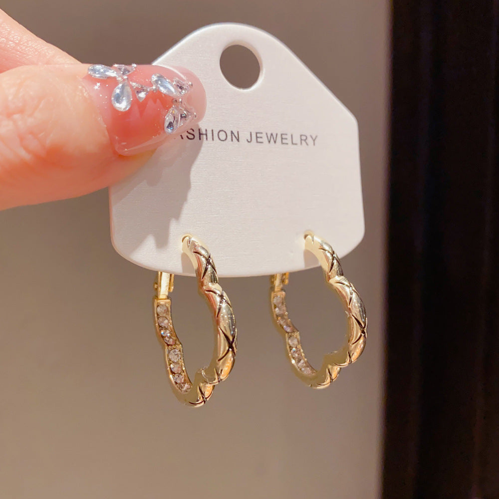 Eaioncol Four Leaf CZ Hoop Earrings 14K Gold Plated