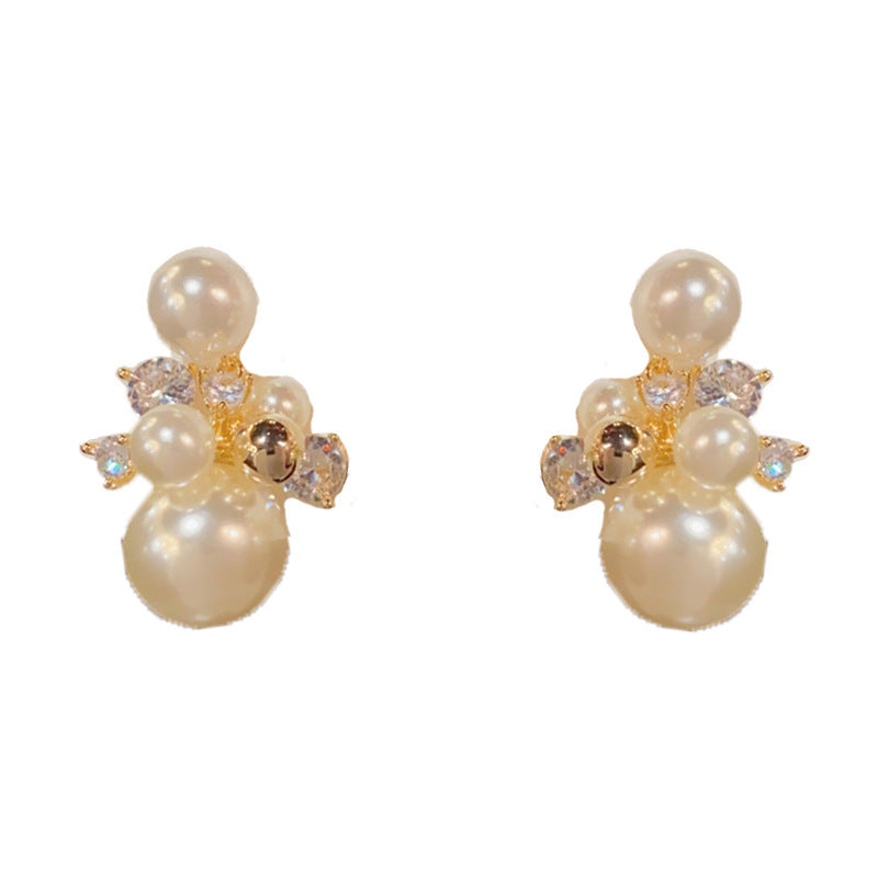 Elegant Zircon Metal Pearl Ball Hoop Earrings – French Gentle Design