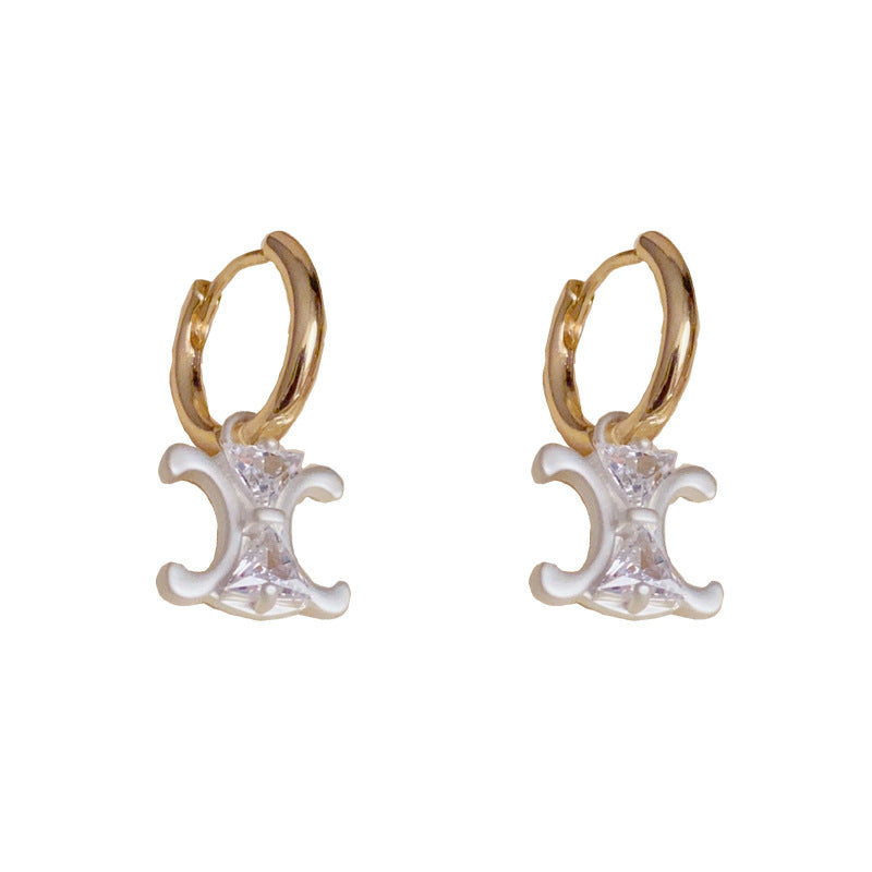 14K Gold-Plated Color-Block Zircon Arch Earrings-Chic & Elegant Design