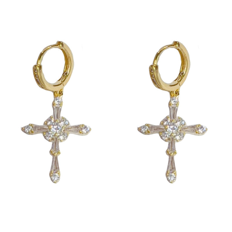 Gold Cross Huggie Earrings – Cubic Zirconia Clicker Hoops for Women