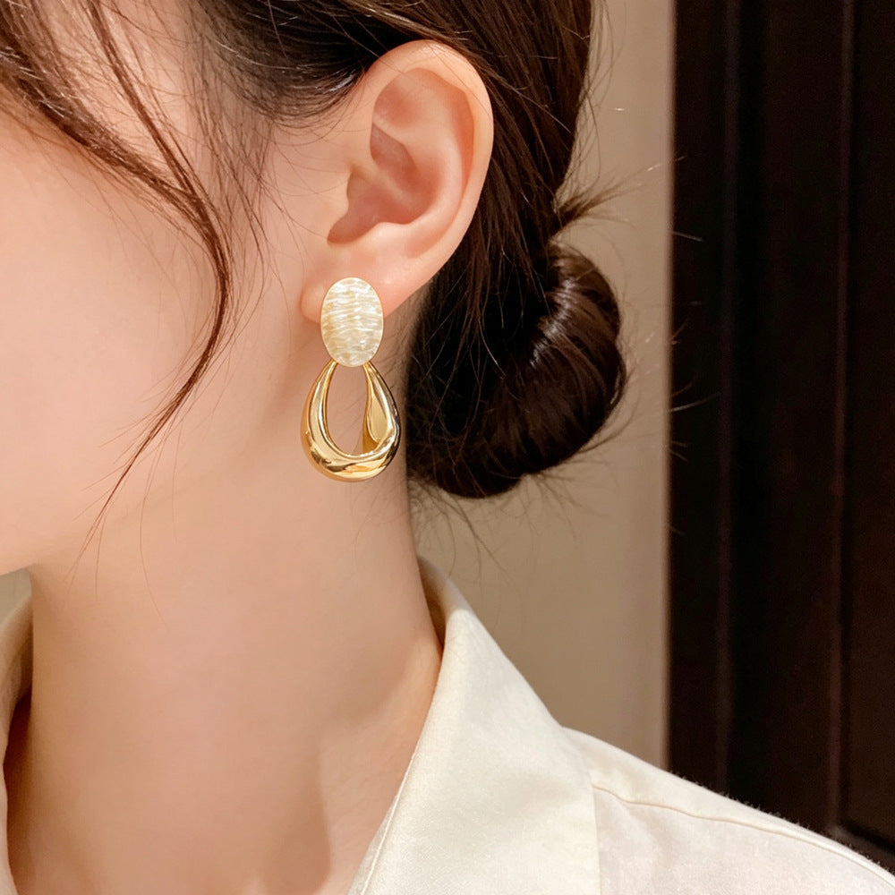 Eaioncol Oval Geometric Drop Earrings 14K Gold Plated
