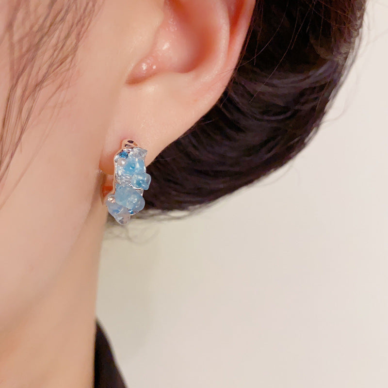 Luxury Irregular Blue Crystal Sliver Earrings – Elegant Design