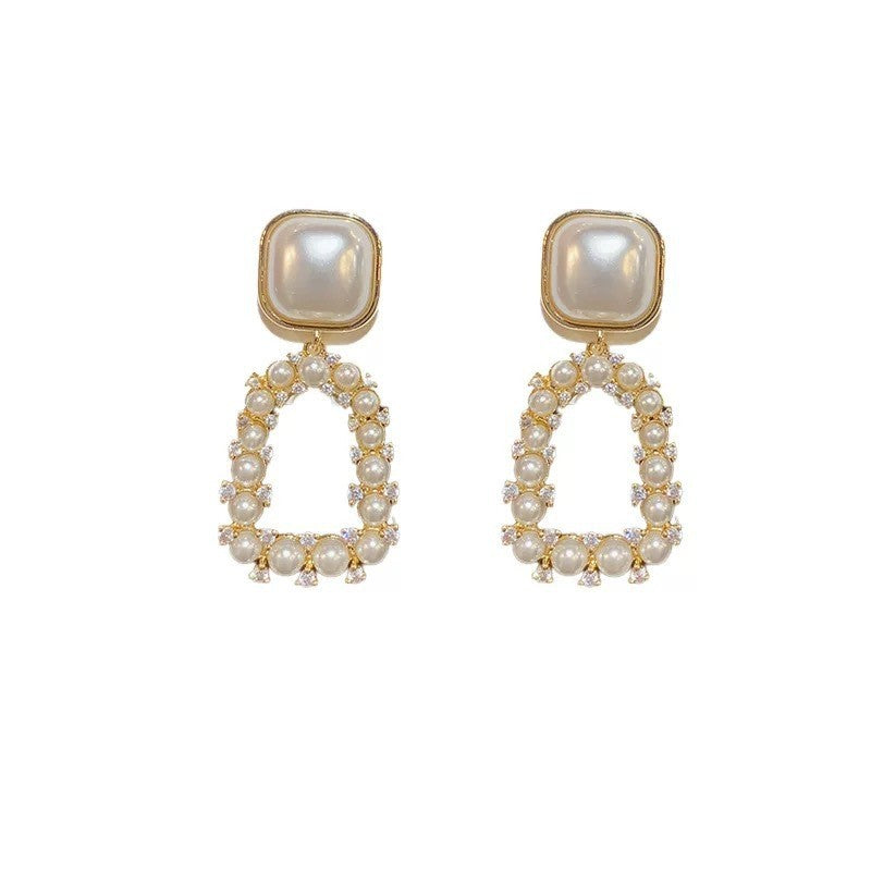 Eaioncol Square Geometric Pearl Drop Earrings 14K Gold Plated