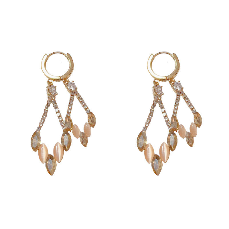 14K Gold-Plated Geo D-Layer Diamond Tassel Earrings - Elegance Design