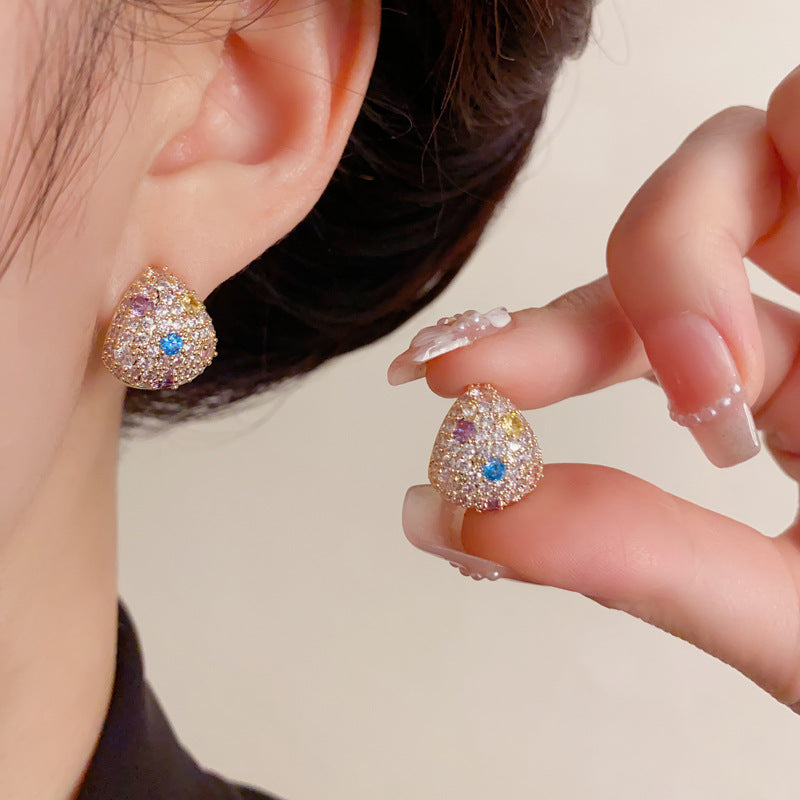 Elegant Colorful Zircon Teardrop Stud Earrings – Minimalist Design