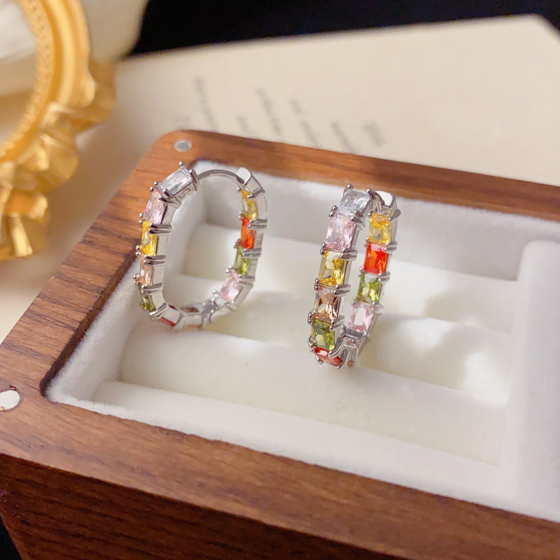 Luxury Colorful Zircon Geometric Ear Cuff Earrings – Elegant Design