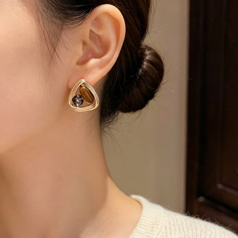 Eaioncol Triangle Square CZ Stud Earrings Gold Black