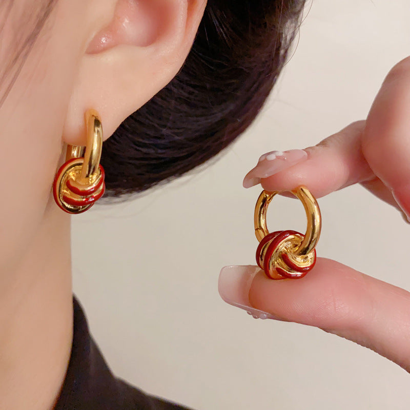 Elegant Red Wrapped Circle Ear Cuff Earrings – Geometric Design