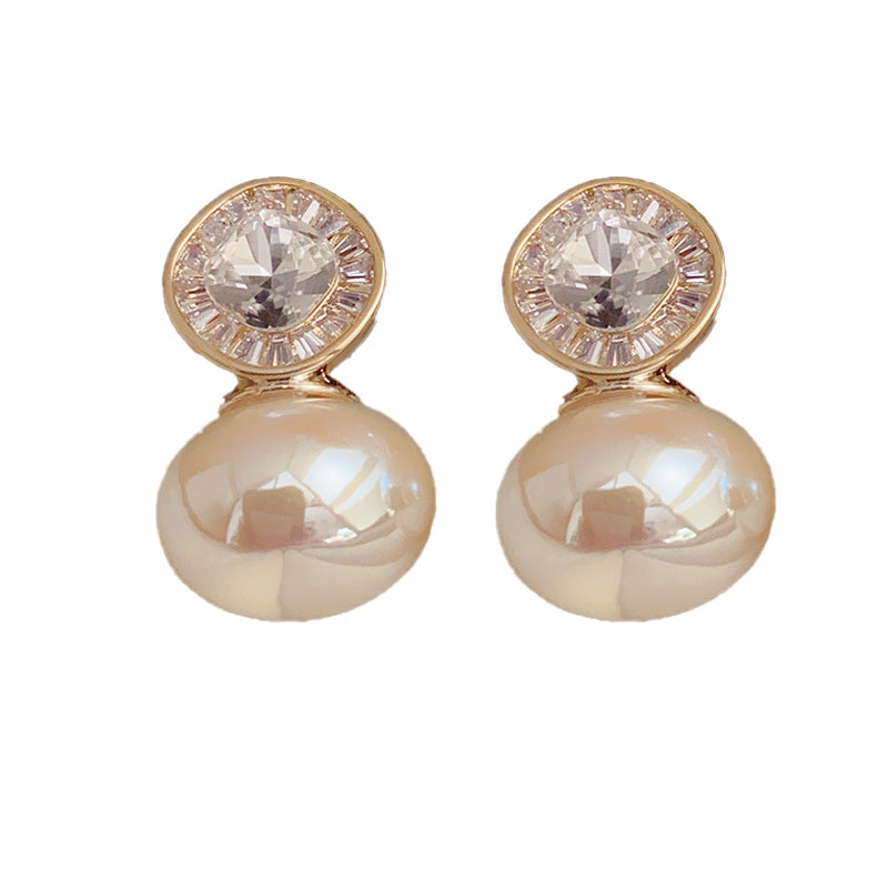 14K Gold Plated Vintage Pearl Zircon Stud Earrings with S925 Silver Posts