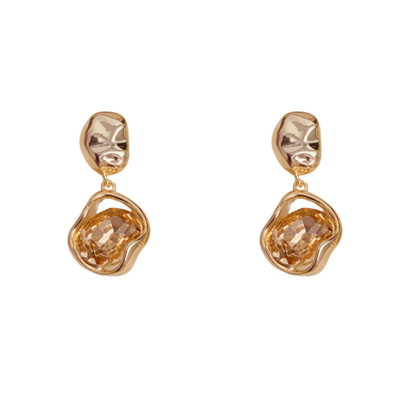 Luxury Metal Geometric Crystal Drop Earrings – Elegant Design