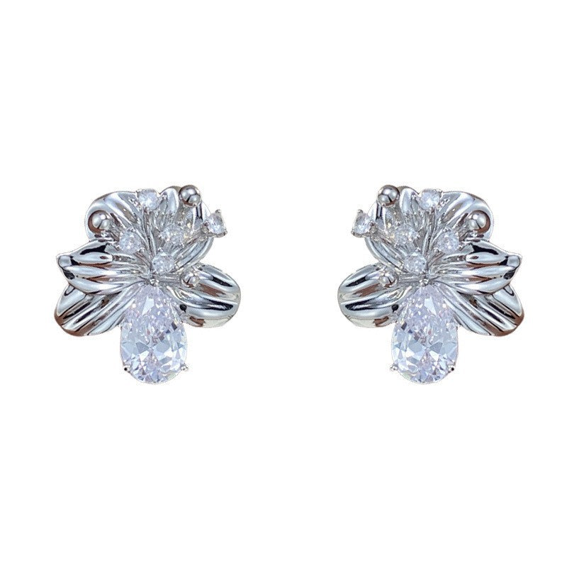 Eaioncol Floral Teardrop CZ Drop Earrings Gold Silver
