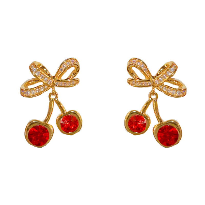 Elegant Zircon Cherry Drop Earrings – Fruit Design