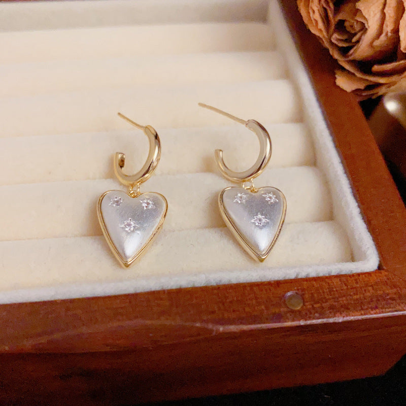 14K Gold-Silver Two-Tone Heart Drop Earrings – Elegant Design
