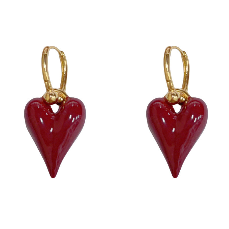 Elegant 18K Gold-Plated Red 3D Heart Earrings – Romantic Design