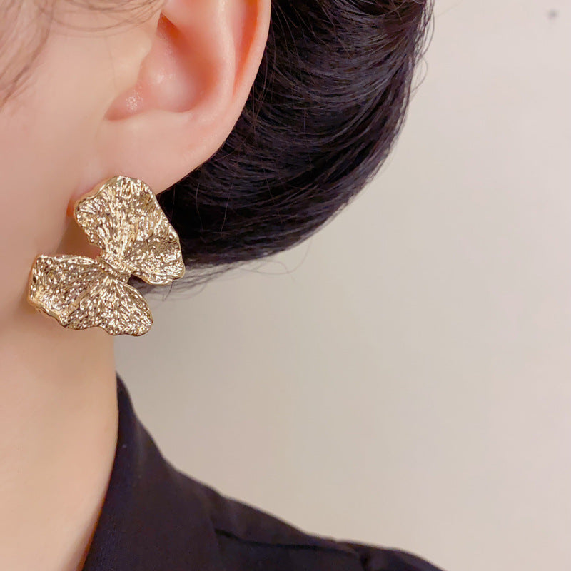 Eaioncol Textured Metal Butterfly Earrings Gold