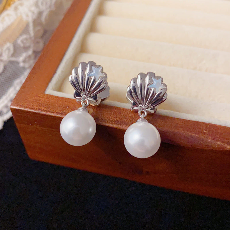 Luxury Starfish Shell Pearl Drop Earrings – Elegant Design