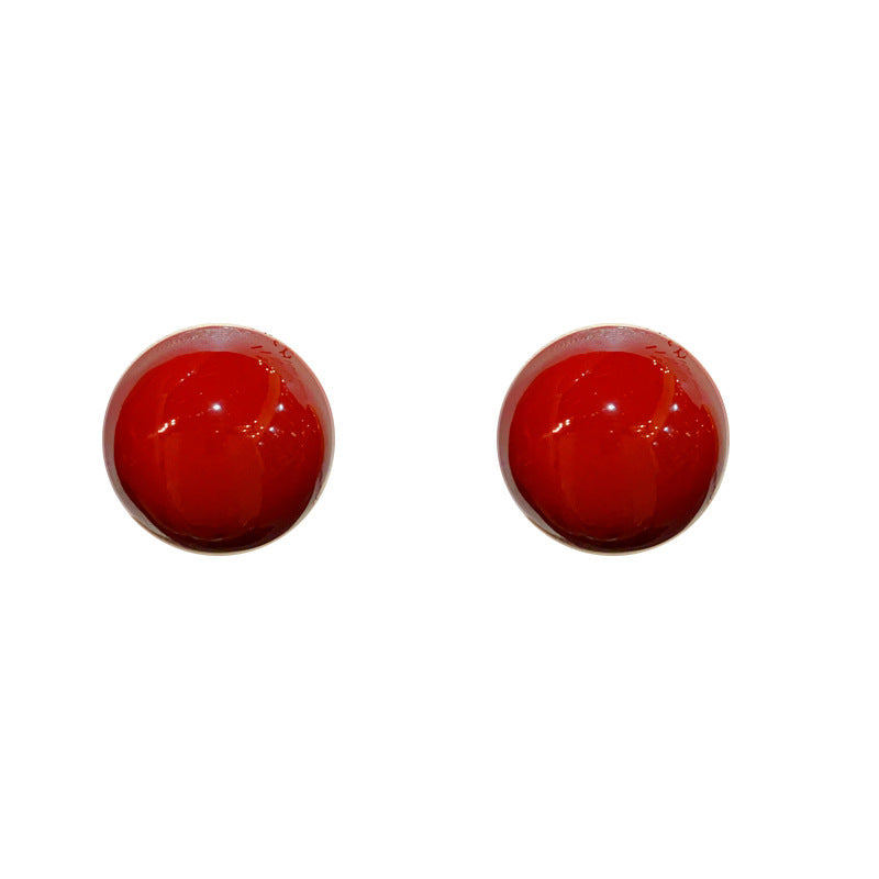 Luxury Red Enamel Circle Stud Earrings – Classic Retro Design