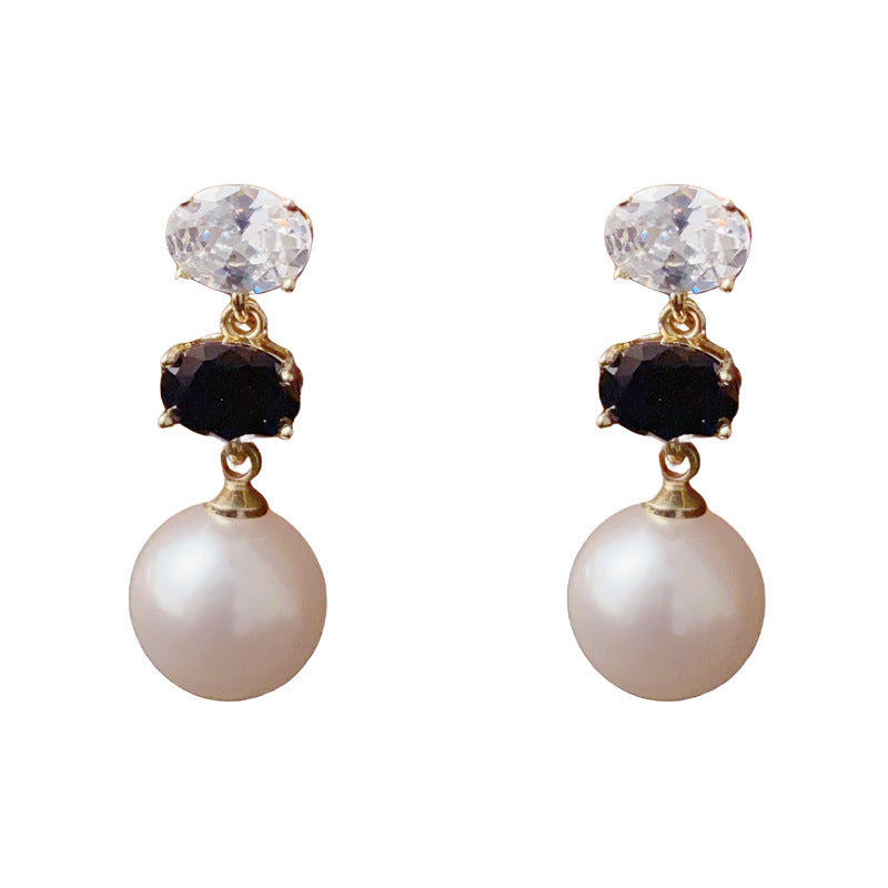 Luxury Oval Color-Block Pearl Tassel Drop Earrings – Elegant Design