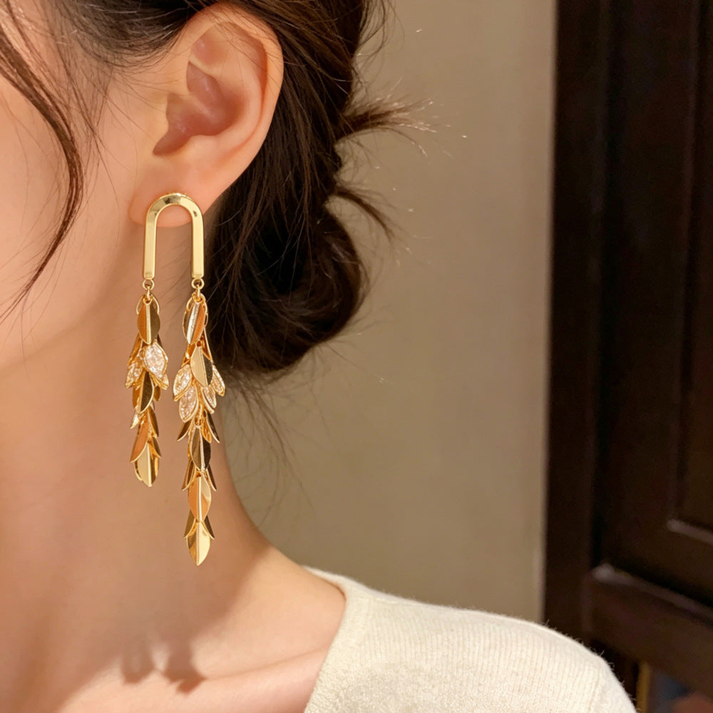 Eaioncol Geometric Wheat Tassel Drop Earrings Gold