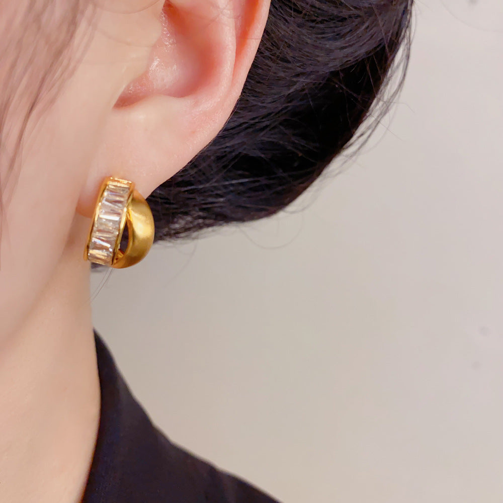 Eaioncol Geometric CZ Stud Earrings Gold Silver