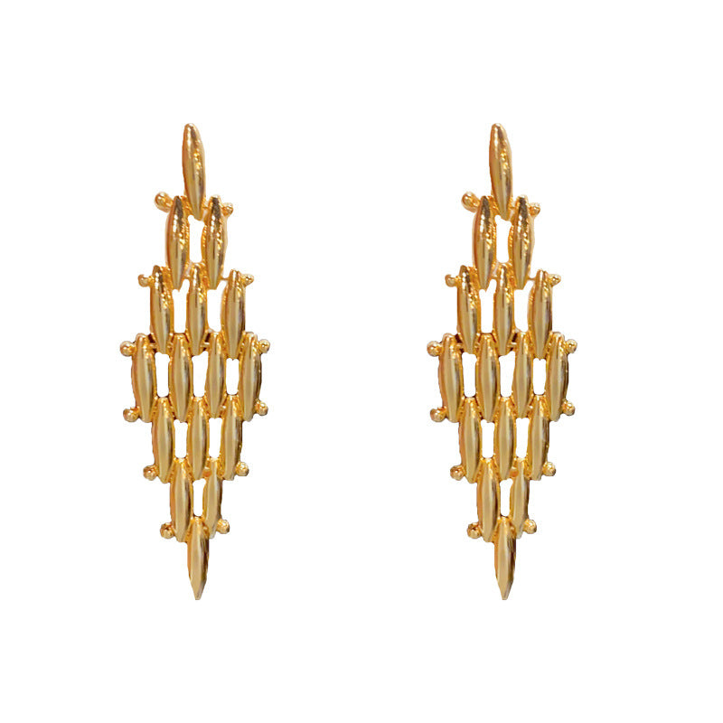 14K Gold-Plated Geometric Wheat Tassel Earrings - Elegant Design