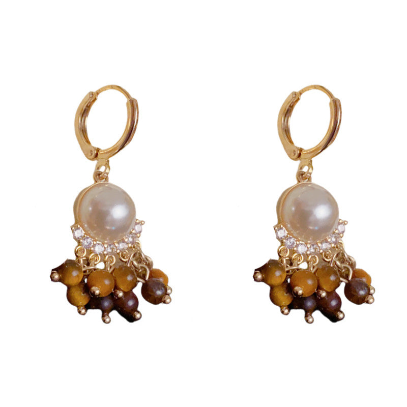 Elegant Round Pearl Beaded Tassel Ear Cuff Earrings – Geometric Design