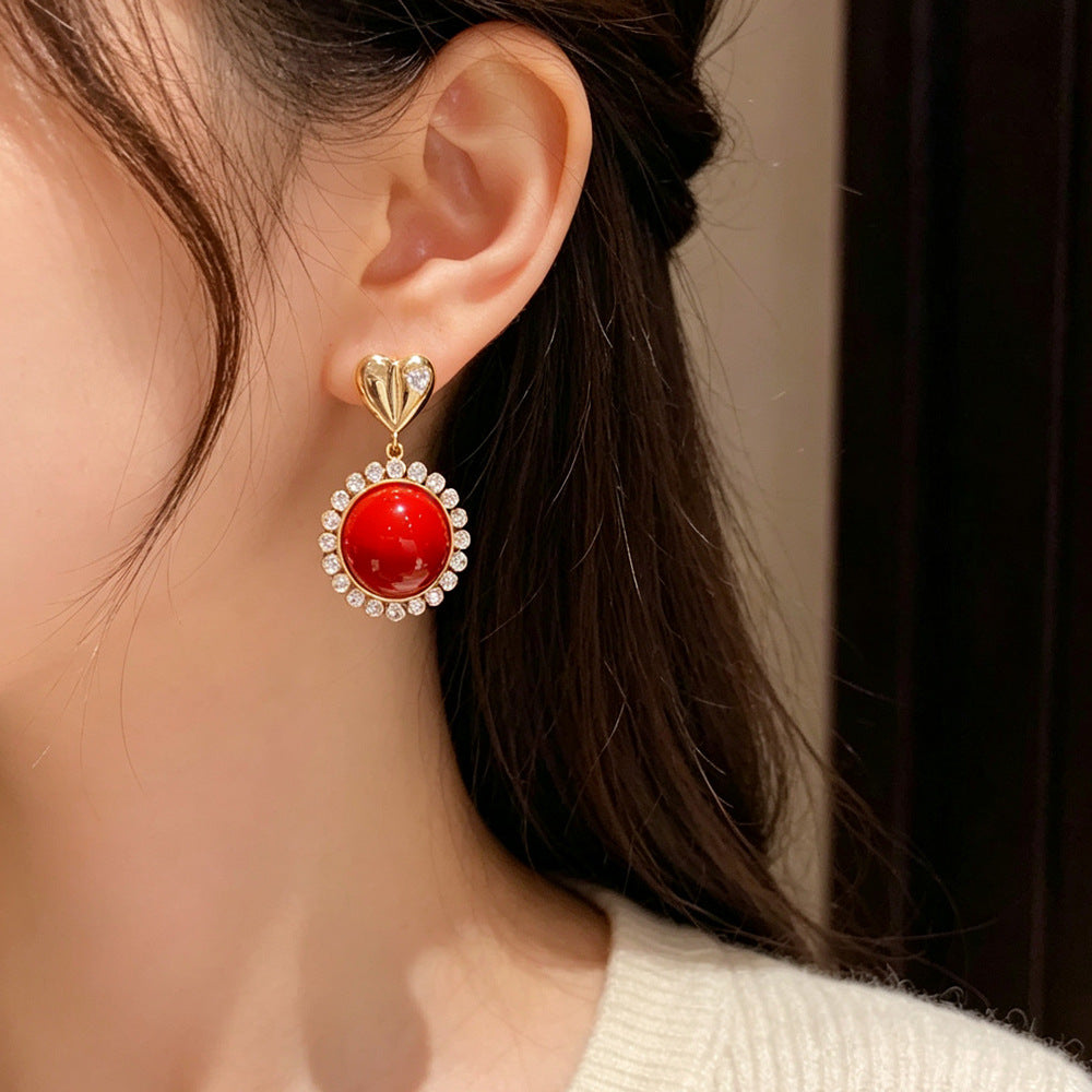 Eaioncol Heart CZ Pearl Hoop Earrings 14K Gold Plated White Red