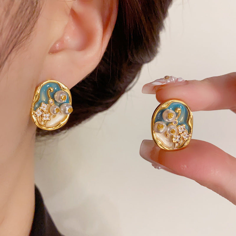 14K Gold-Plated Monet Garden Floral Pearl Earrings - Elegant Design