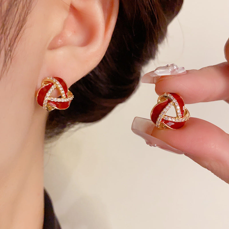 14K Gold-Plated Red Hollow Oil-Drop Triangle Earrings - Chic Design