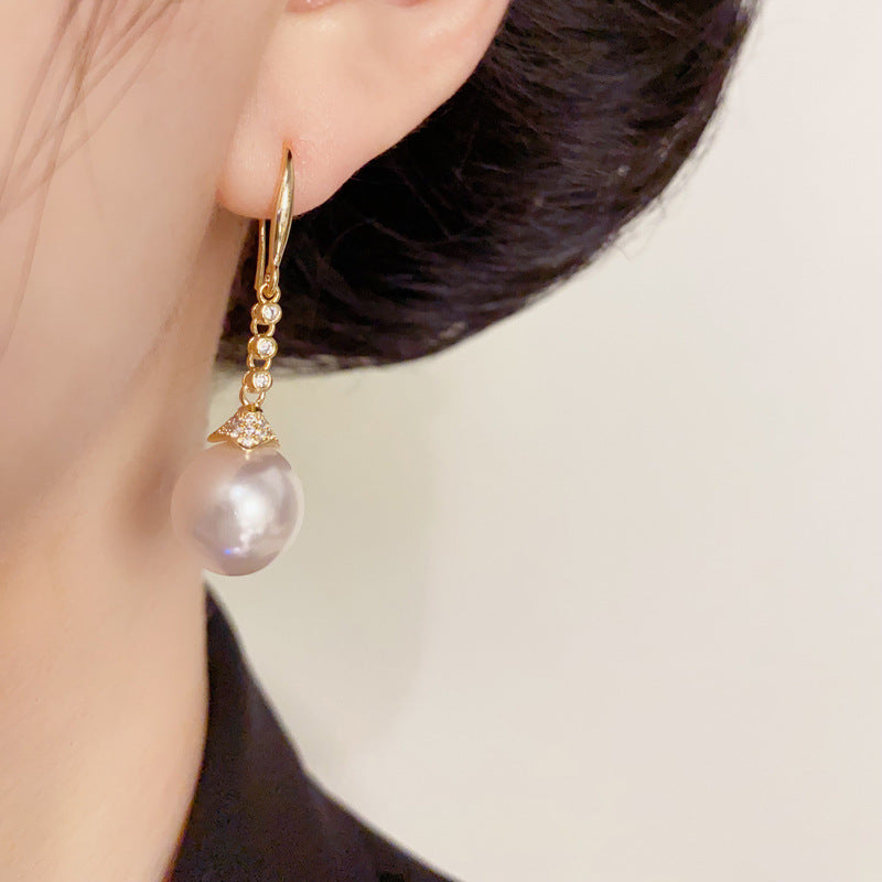 Luxury Zircon & Pearl Tassel Hook Earrings – Elegant Design