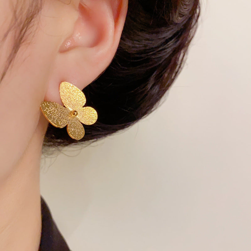 Elegant Sandblasted Metal Butterfly Stud Earrings – Niche Design