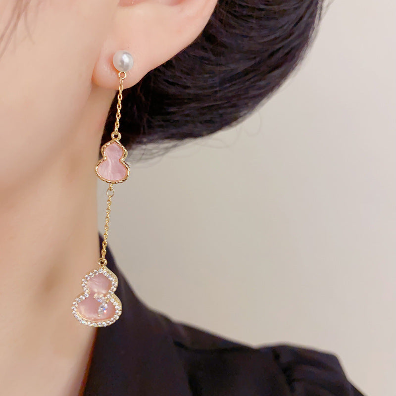Eaioncol Gourd Tassel CZ Drop Earrings Pink White