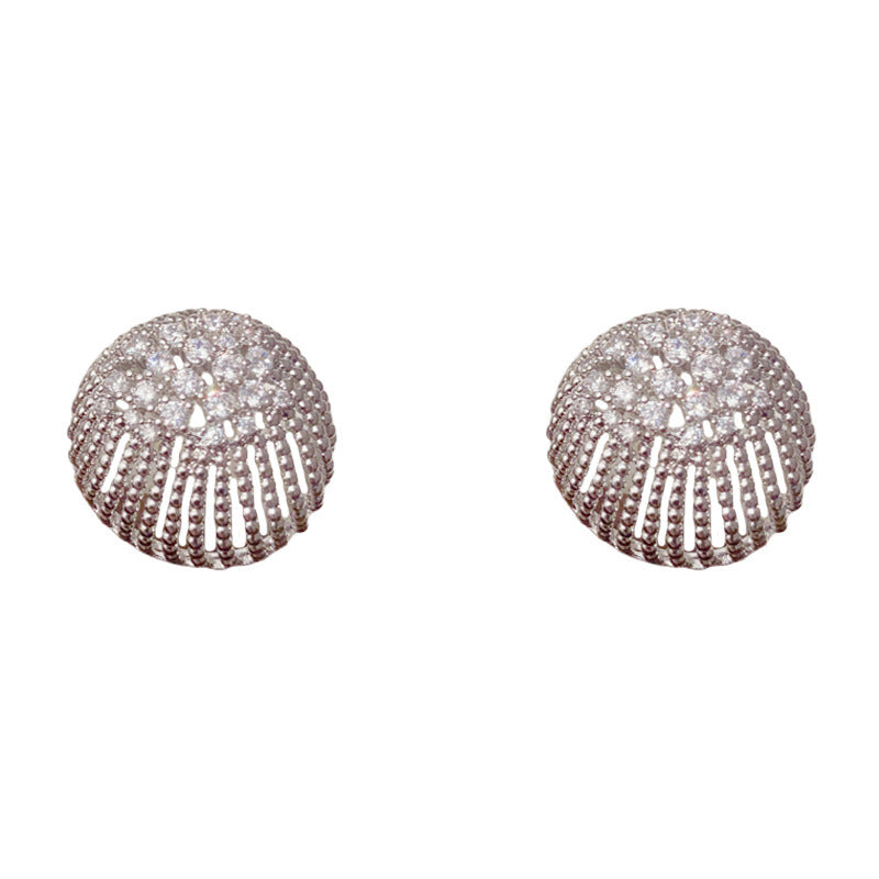 Elegant Zircon Hollow Round Metal Stud Earrings – Geometric Design
