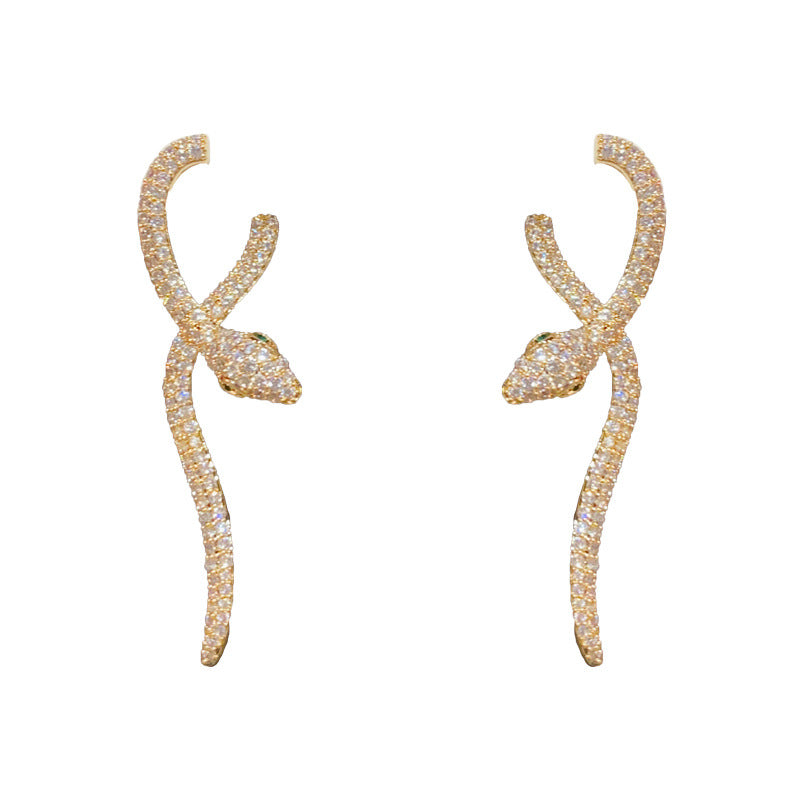 14K Gold-Plated Zircon Snake Earrings - Elegant & Chic Design