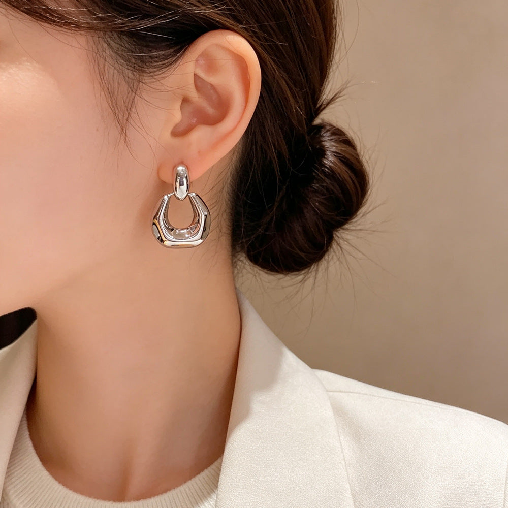 Eaioncol 3D Geometric Hoop Earrings Silver