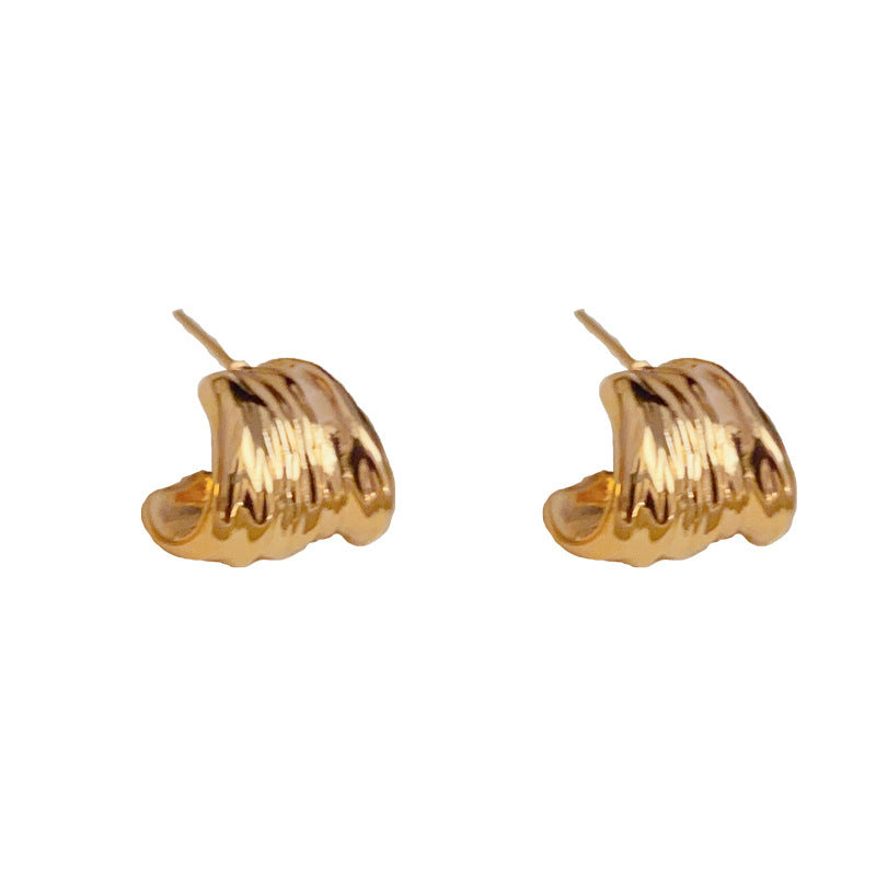 18K Gold-Plated Irregular Folded Leaf Design Earrings-Minimalist Style