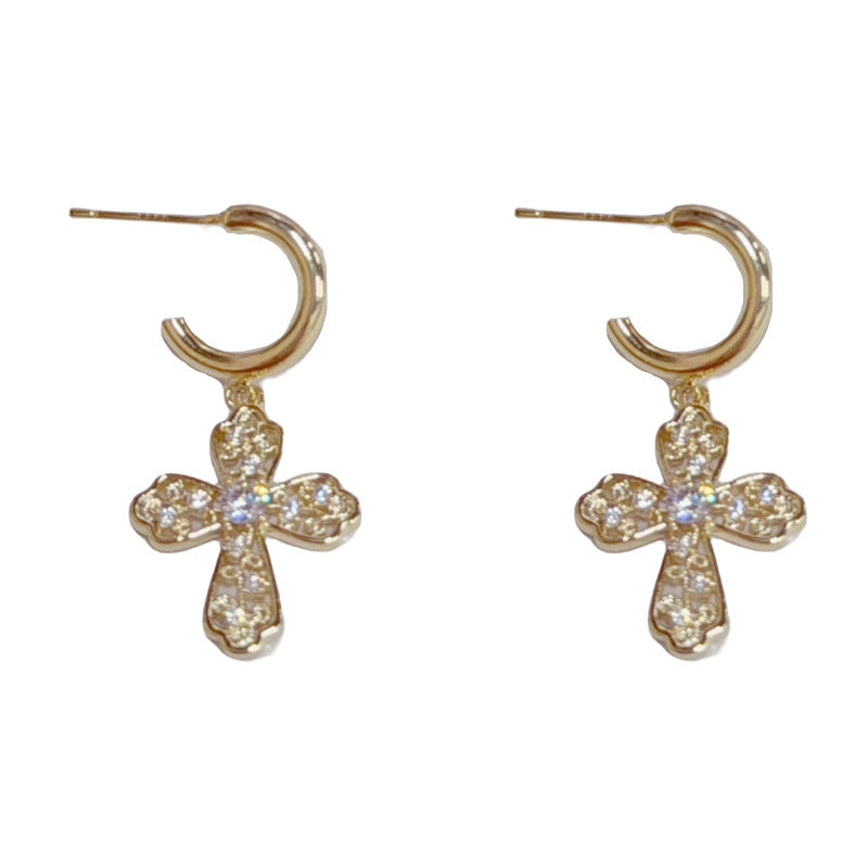 Luxury Zircon Hollow Cross Drop Earrings – Elegant Design