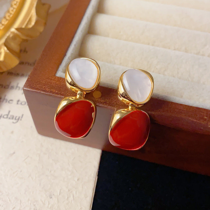 Elegant Drip-Oil Geometric Drop Earrings – Minimalist Design