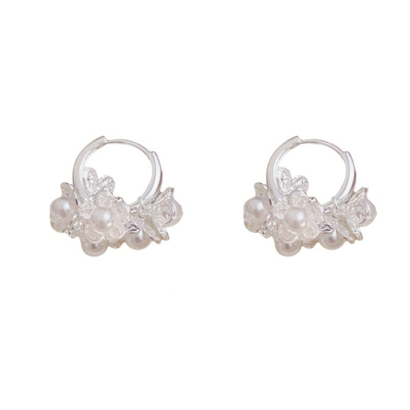 Eaioncol Petal Pearl Hoop Earrings Gold Silver