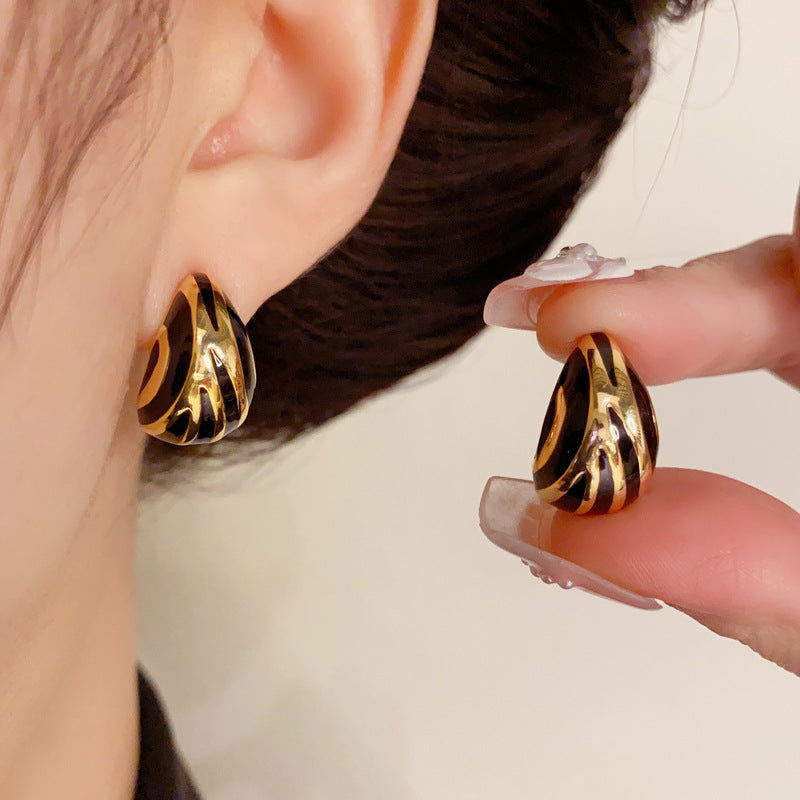 14K Gold-Plated Striped Waterdrop Shape Earrings - Chic & Minimalist