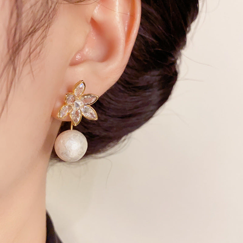 14K Gold-Plated Diamond Flower Bead Earrings - Elegant Chic Design